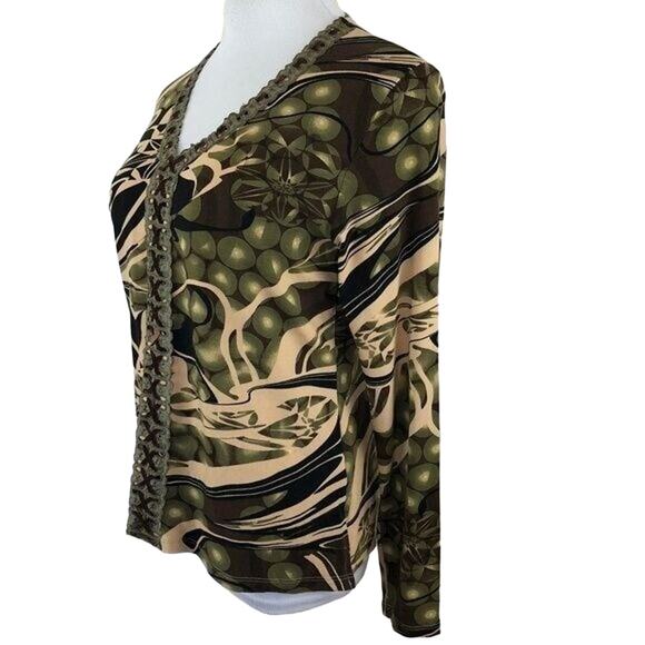 Viola Jersey Stretch V Neck Geometric Top Long Sleeves Pullover Size Large - Picture 6 of 8